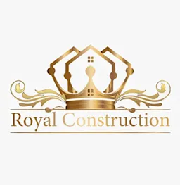 Logo of Royal Construction with golden crown and stylized house roof design.