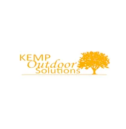 Logo of Kemp Outdoor Solutions with yellow text and a stylized orange tree graphic.