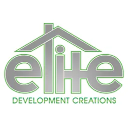 Logo for Elite Development Creations Inc with the word “elite” in green stylized letters forming the shape of a house roof, and “Development Creations” written below.