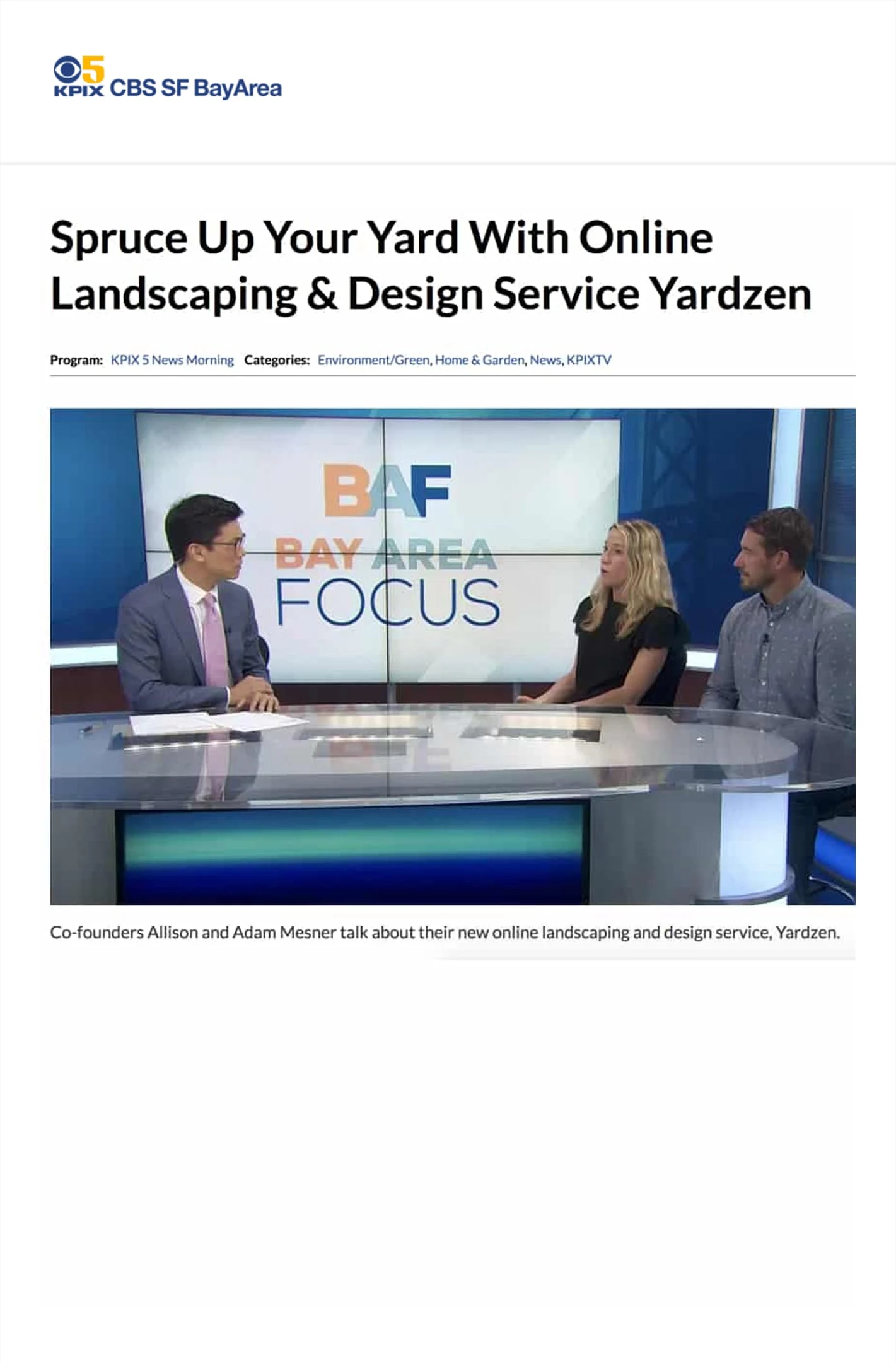 CBS San Francisco Bay Area Press Article