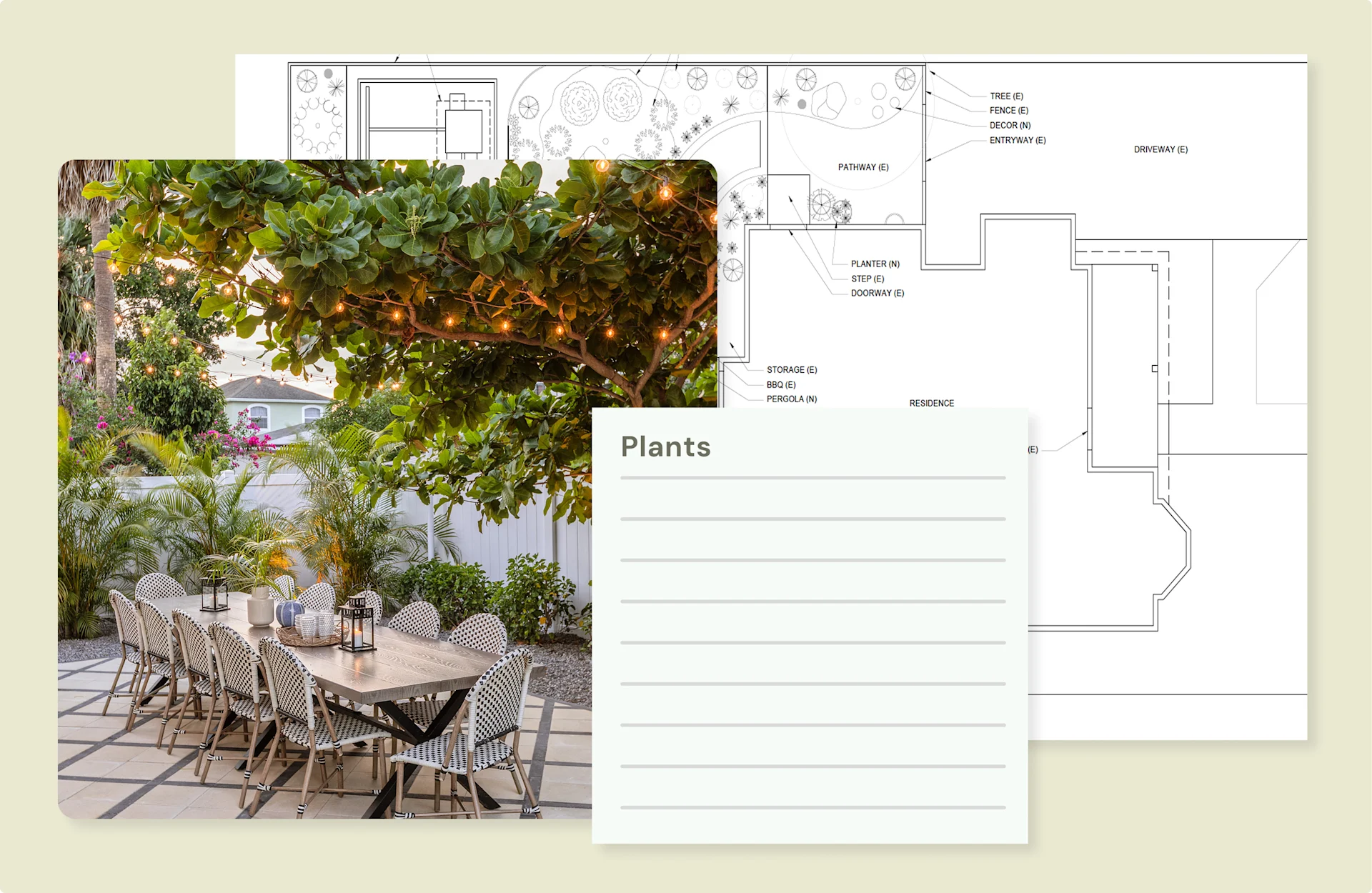 White Mediterranean-style home with outdoor seating and greenery.