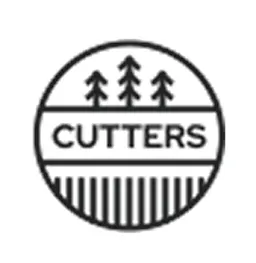 Logo of Cutters with circular badge design, black trees, and striped pattern.
