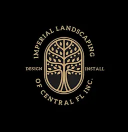 Logo for Imperial Landscaping of Central Florida Inc with a gold tree emblem inside a circular badge, surrounded by the words “Imperial Landscaping of Central FL Inc” and “Design • Install”.