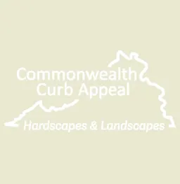 Logo of Commonwealth Curb Appeal Hardscapes & Landscapes with white text over the outline of the state of Virginia.