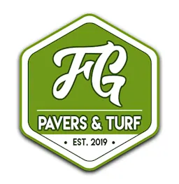 Logo of FG Pavers & Turf featuring a green hexagon badge with white lettering, established 2019.