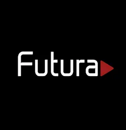 Logo for Futura USA with the word “Futura” in white modern font on a black background, with a red triangular arrowhead shape on the right.