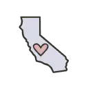 California map with heart icon representing local service within California.