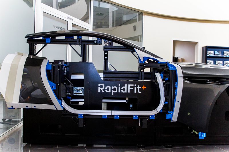 An aluminum car cube designed by RapidFit, with front and side panels attached