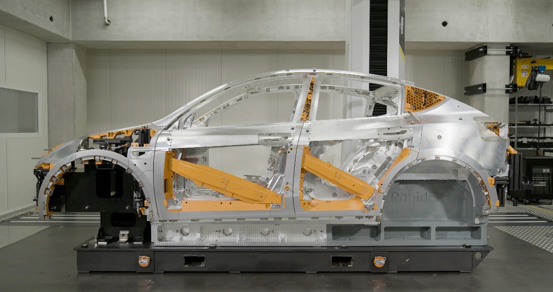 The RapidFit Hybrid Cube frame displayed on the factory floor
