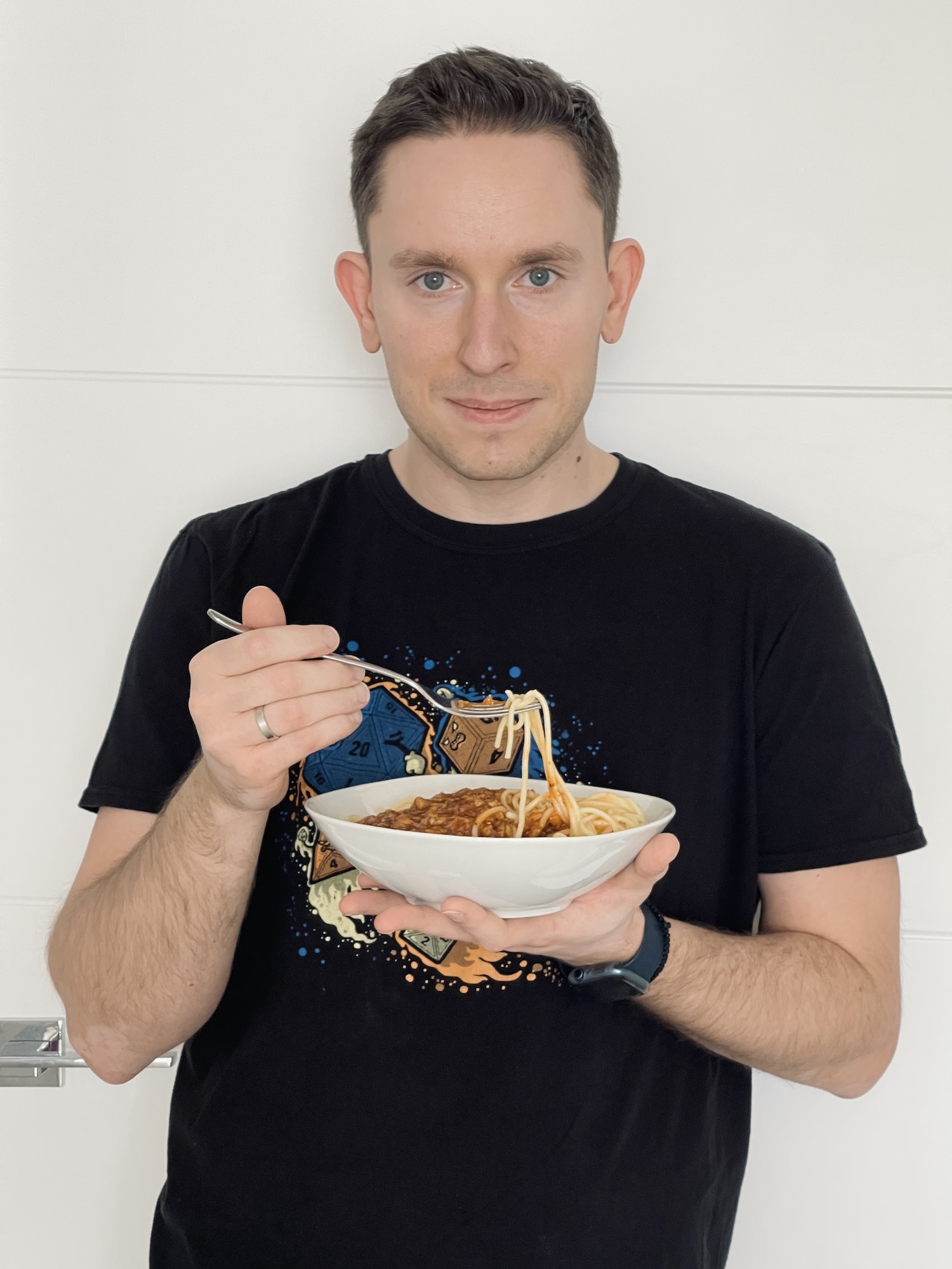 Przemek with spaghetti