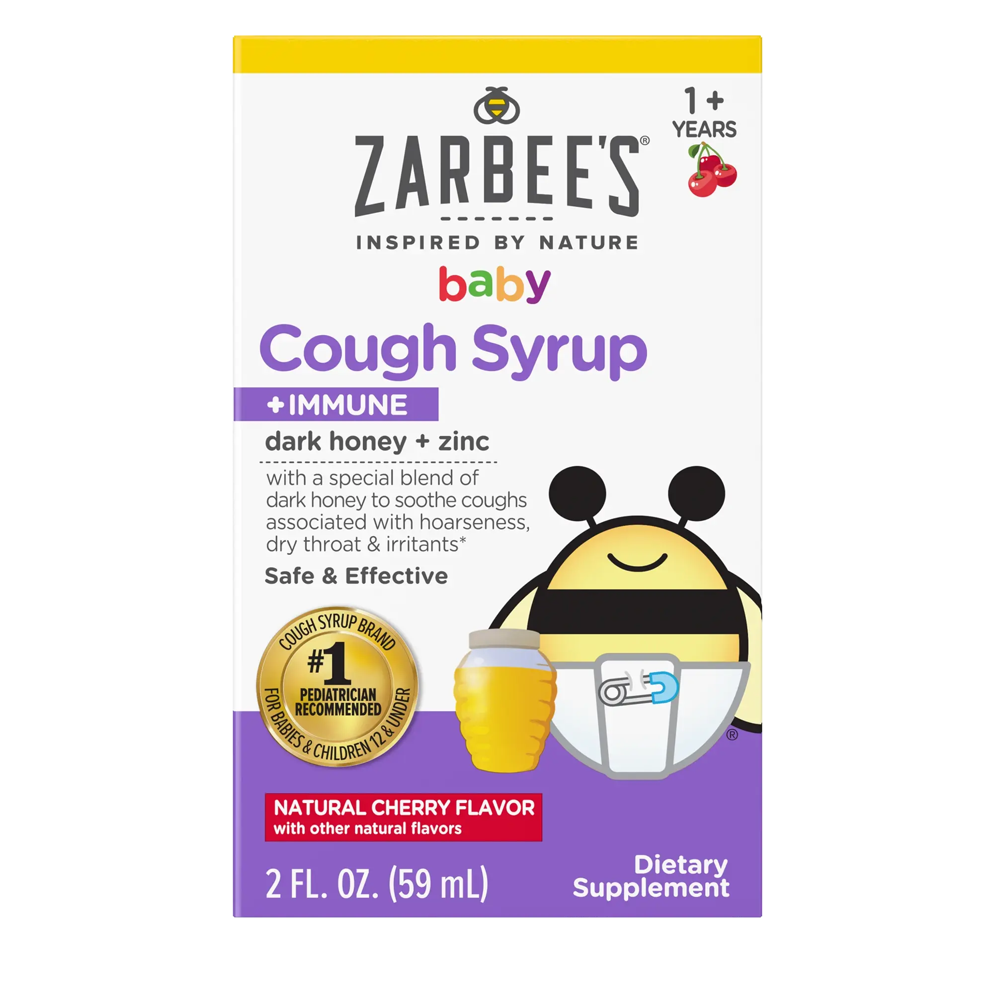 ZARBEES Baby Cough syrup+ Immune Dark Honey CHERRY Front Of Pack