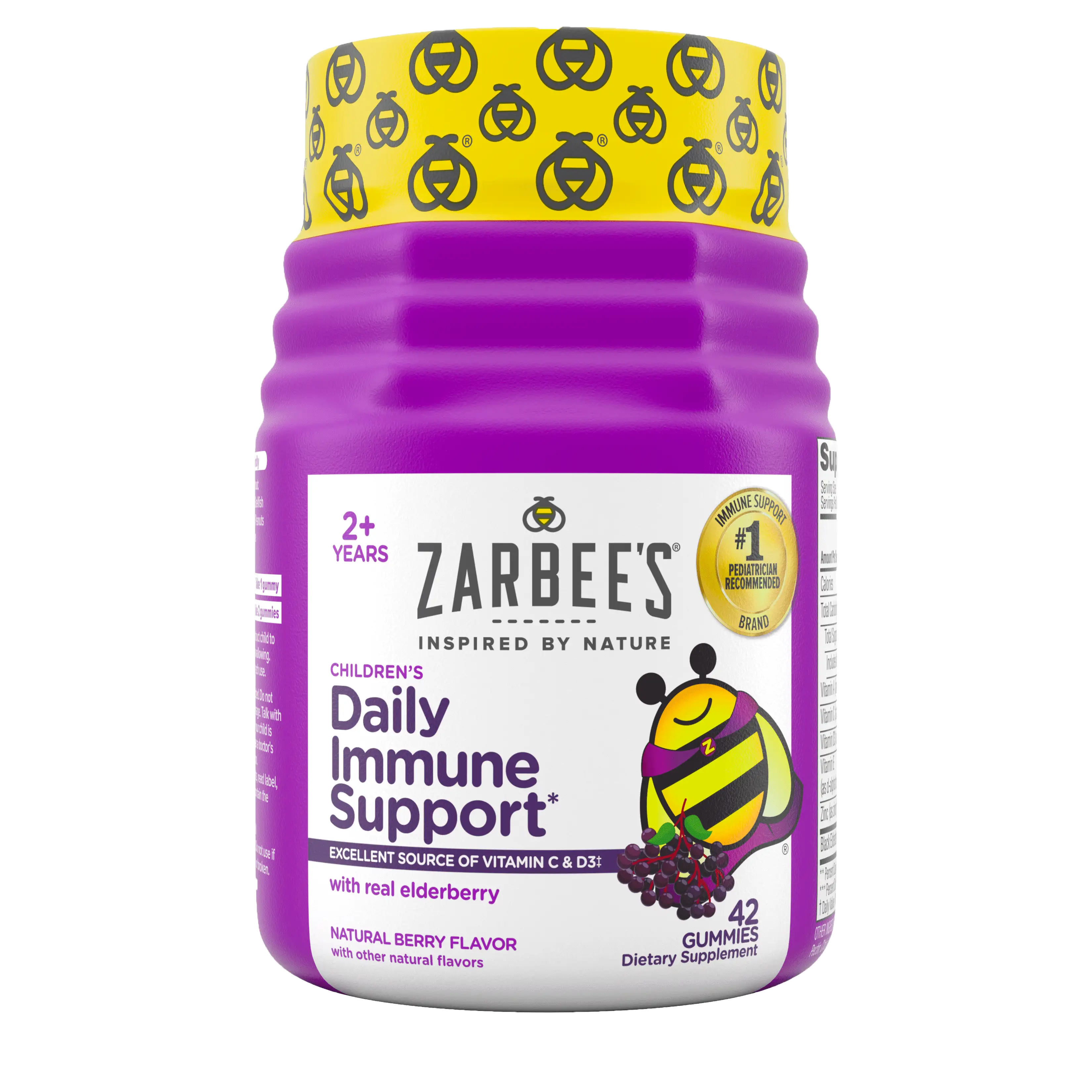 Front packaging of Zarbee’s® Children’s Elderberry Immune Support* with real Elderberry in natural berry flavor