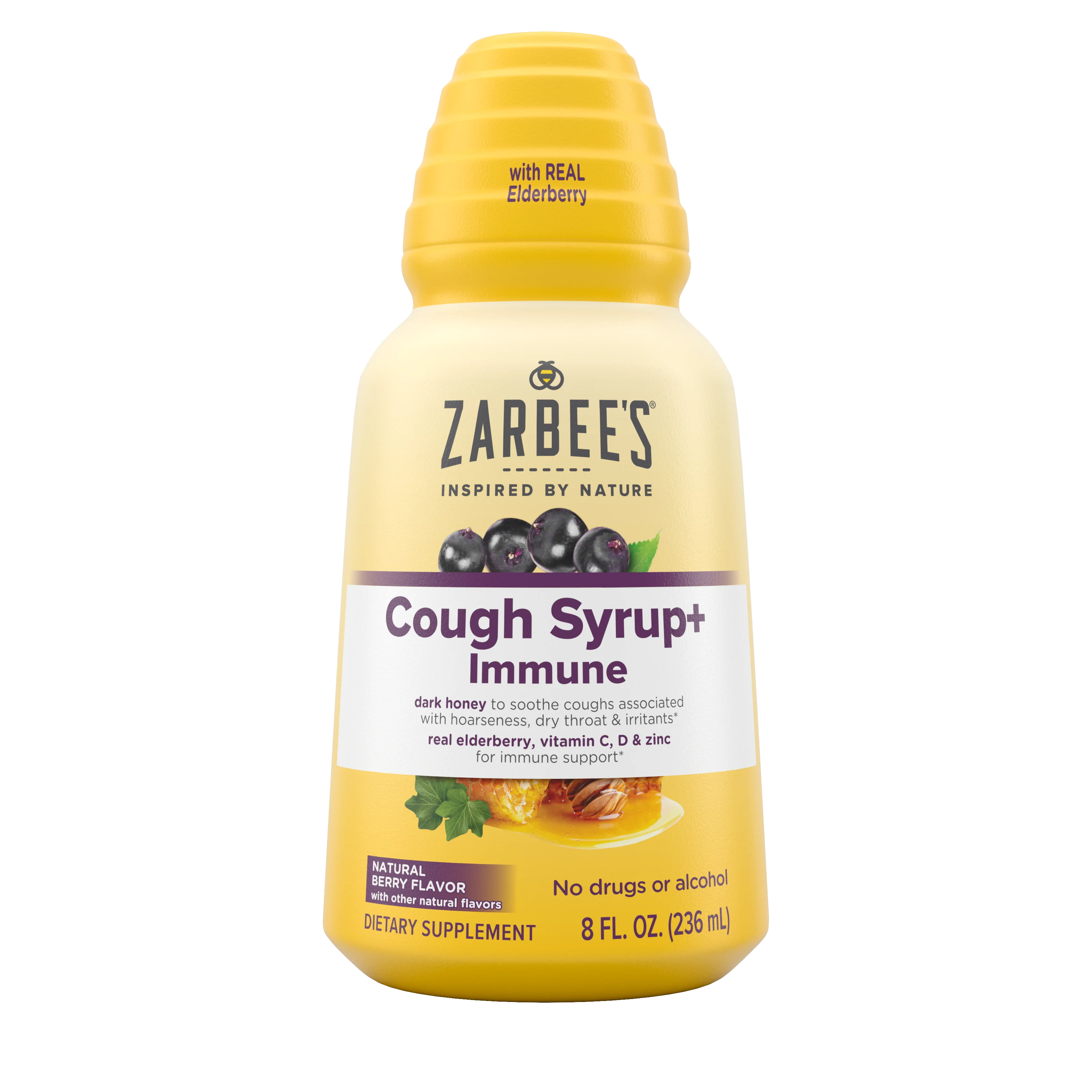 Front packaging of Zarbee’s® Complete Cough Syrup + Immune in natural berry flavor