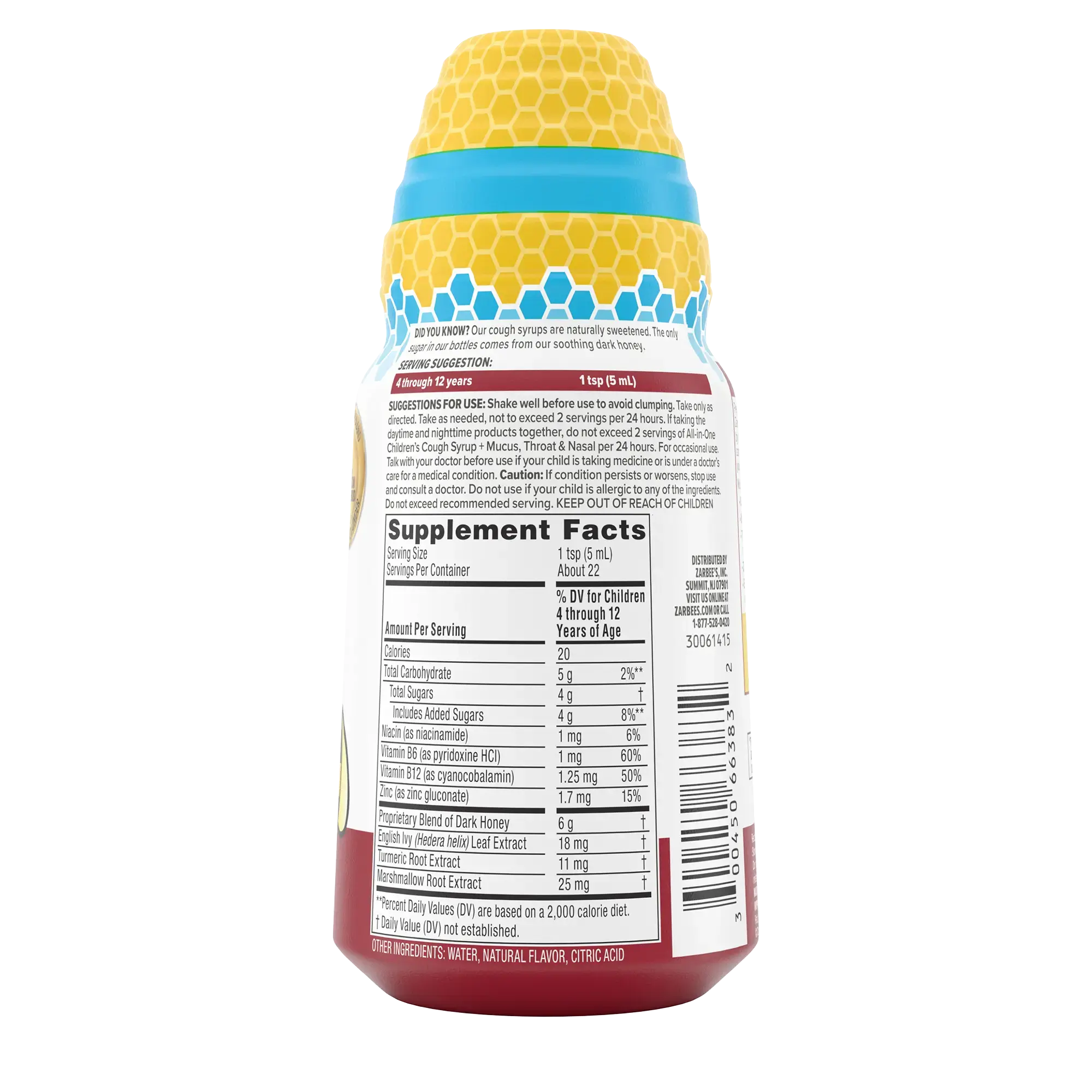 Back packaging of Zarbee’s® Kid's Cough All-In-One Day