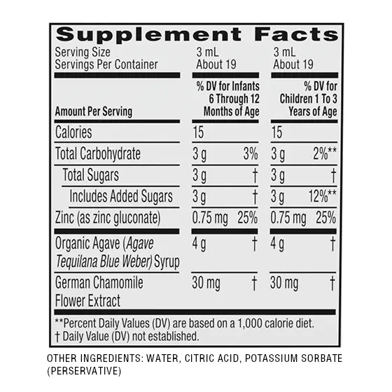 Zarbee's Baby Nighttime Cough Syrup + Immune with Organic Agave supplement facts