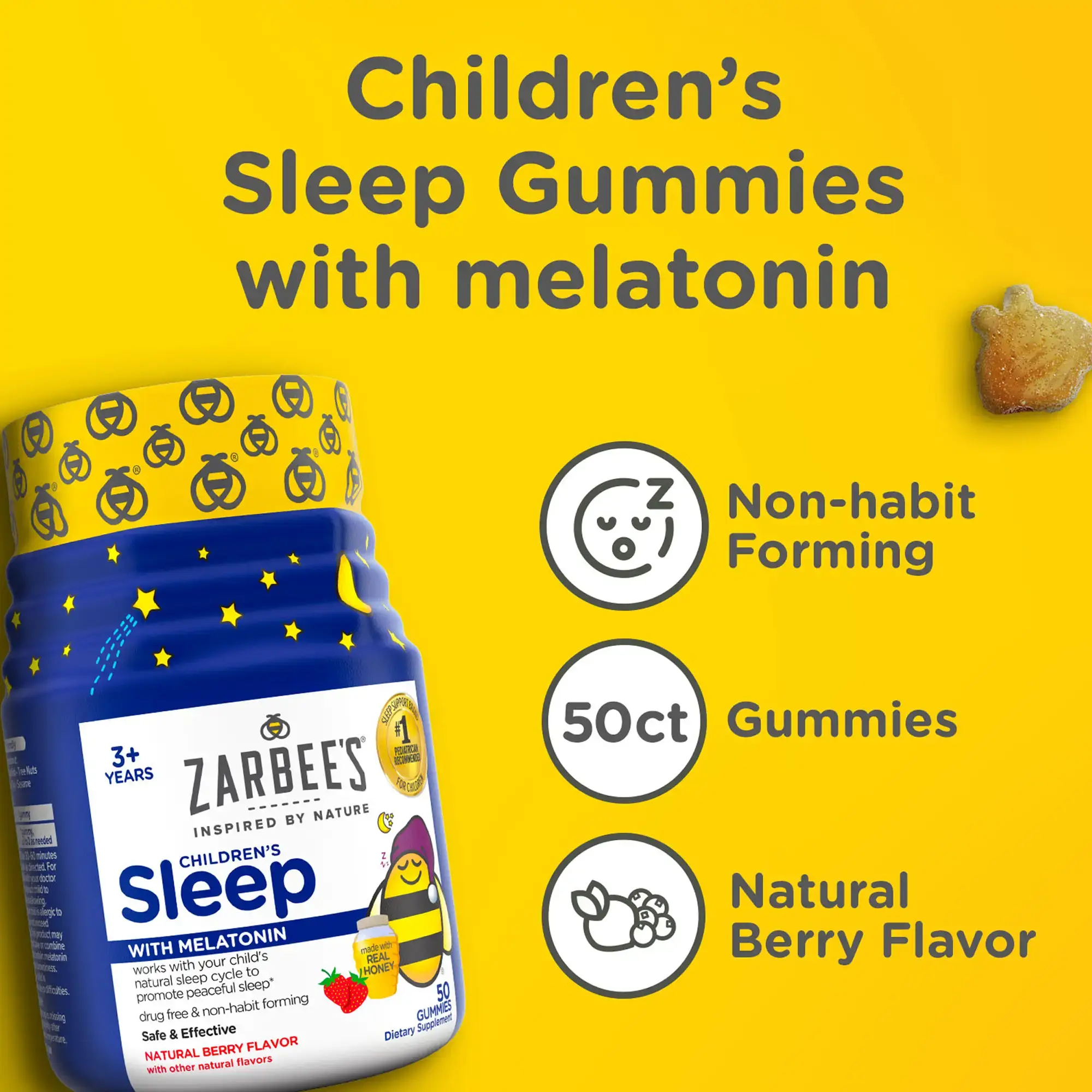 Zarbee’s® Children’s Sleep with Melatonin Gummies has a natural mixed berry flavor