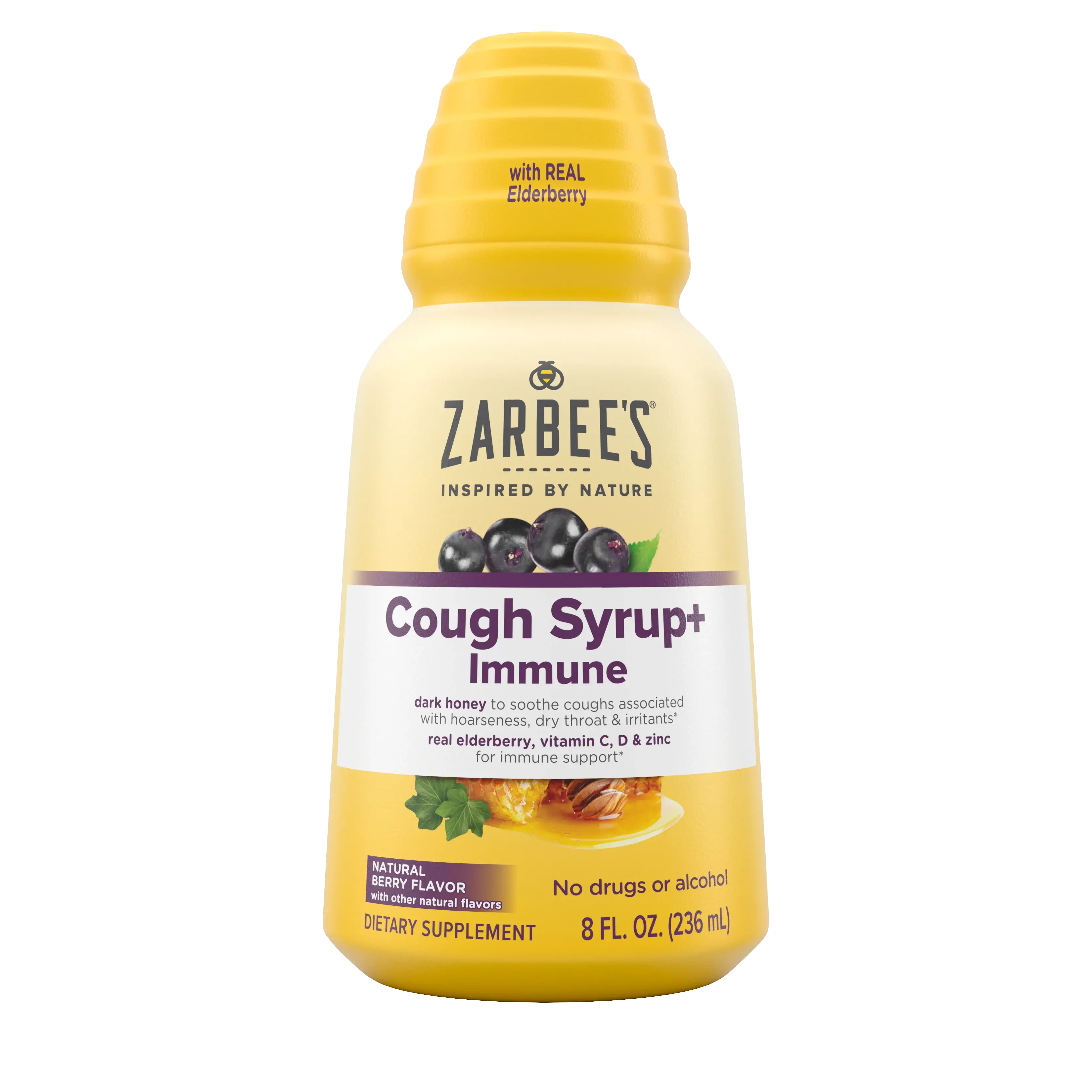 Front packaging of Zarbee’s® Complete Cough Syrup + Immune in natural berry flavor