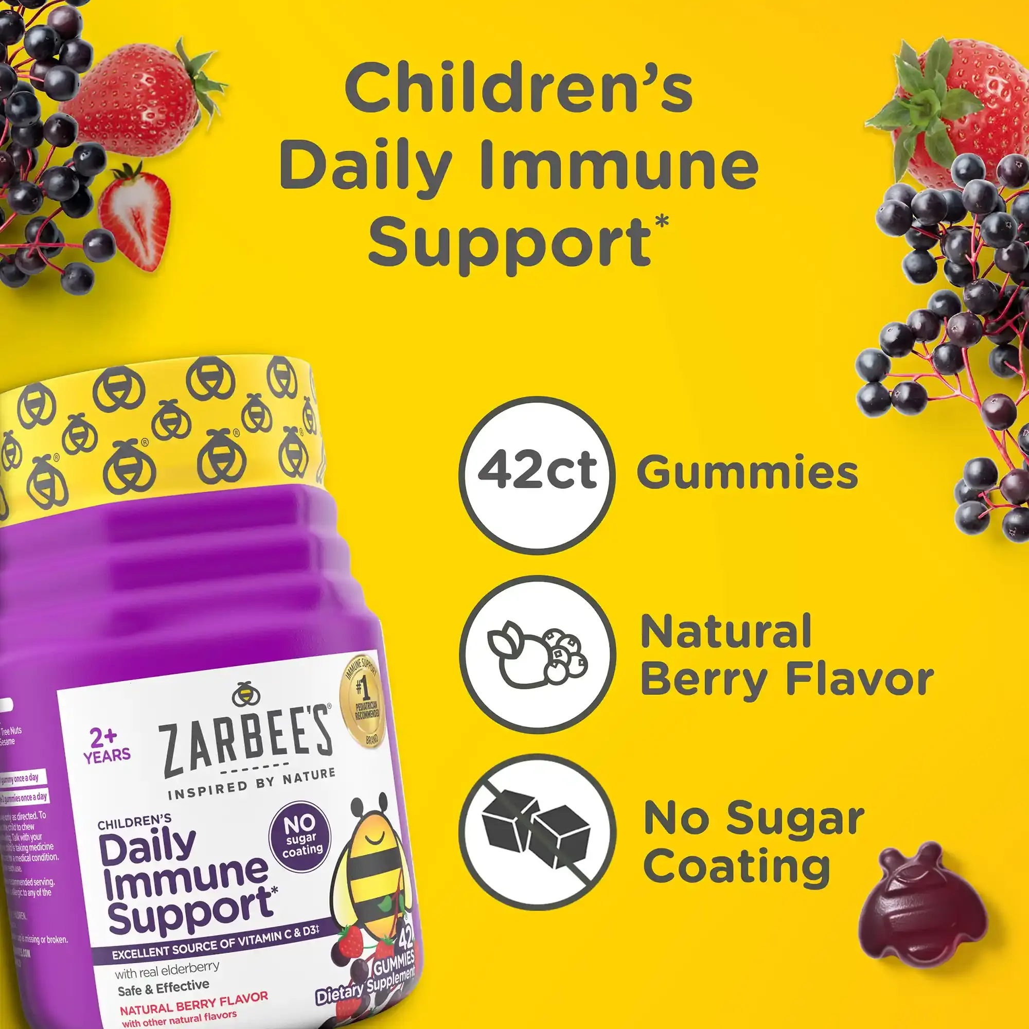 Zarbee’s® Children’s Elderberry Immune Support has a natural berry flavor