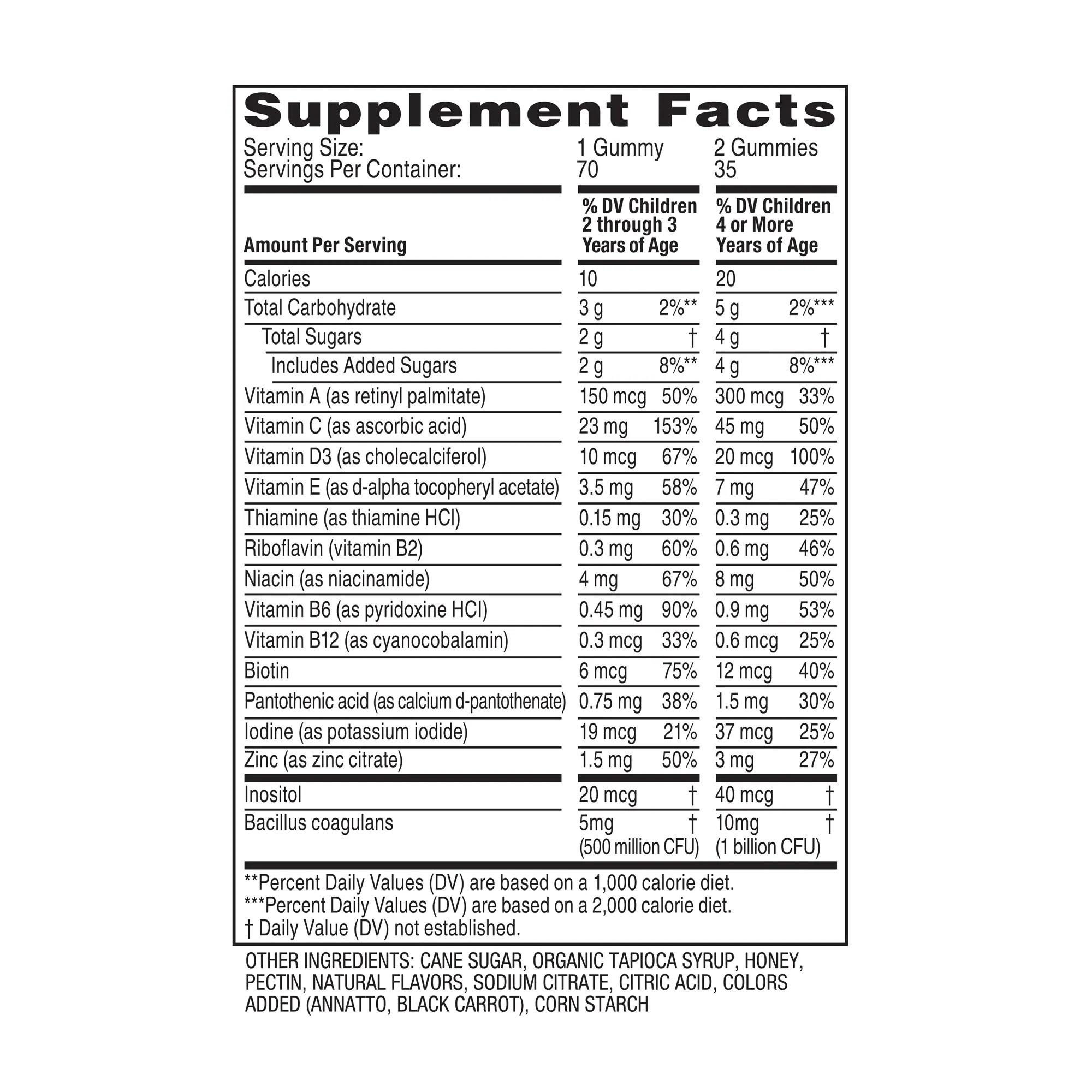 Supplement Facts - Children's Complete Multivitamin + Probiotic