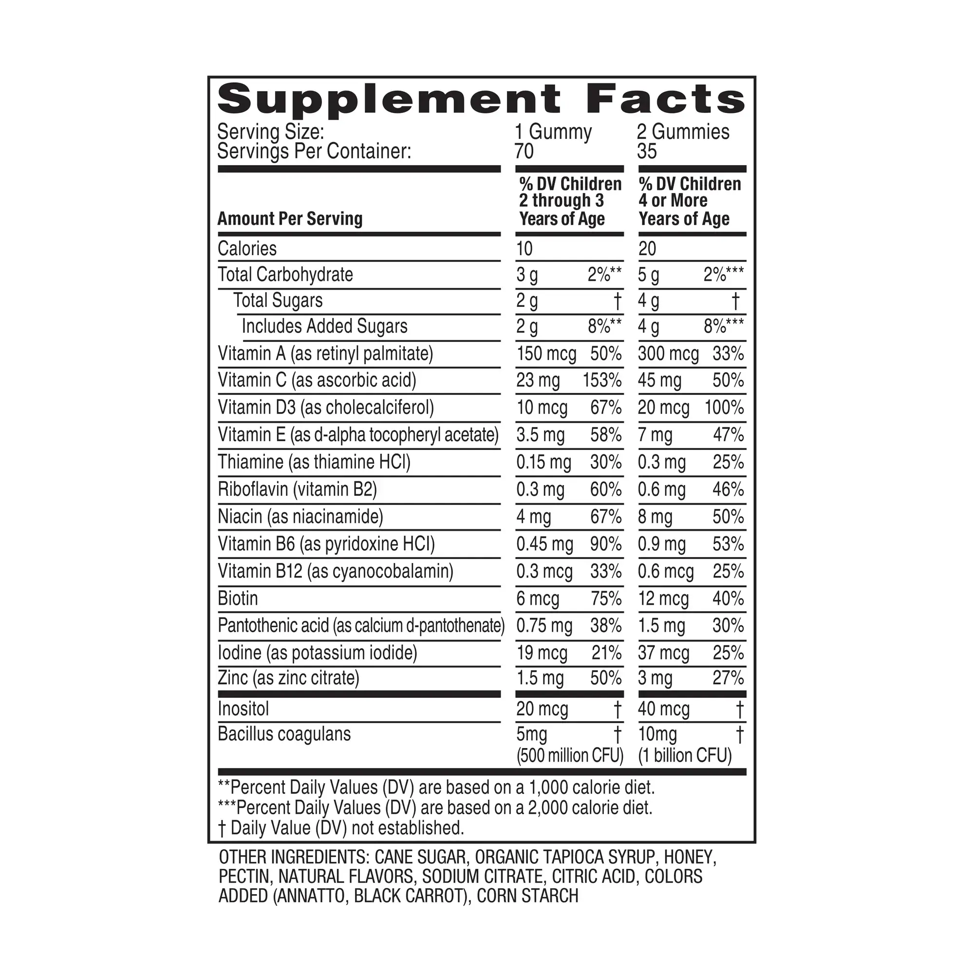 Supplement Facts - Children's Complete Multivitamin + Probiotic