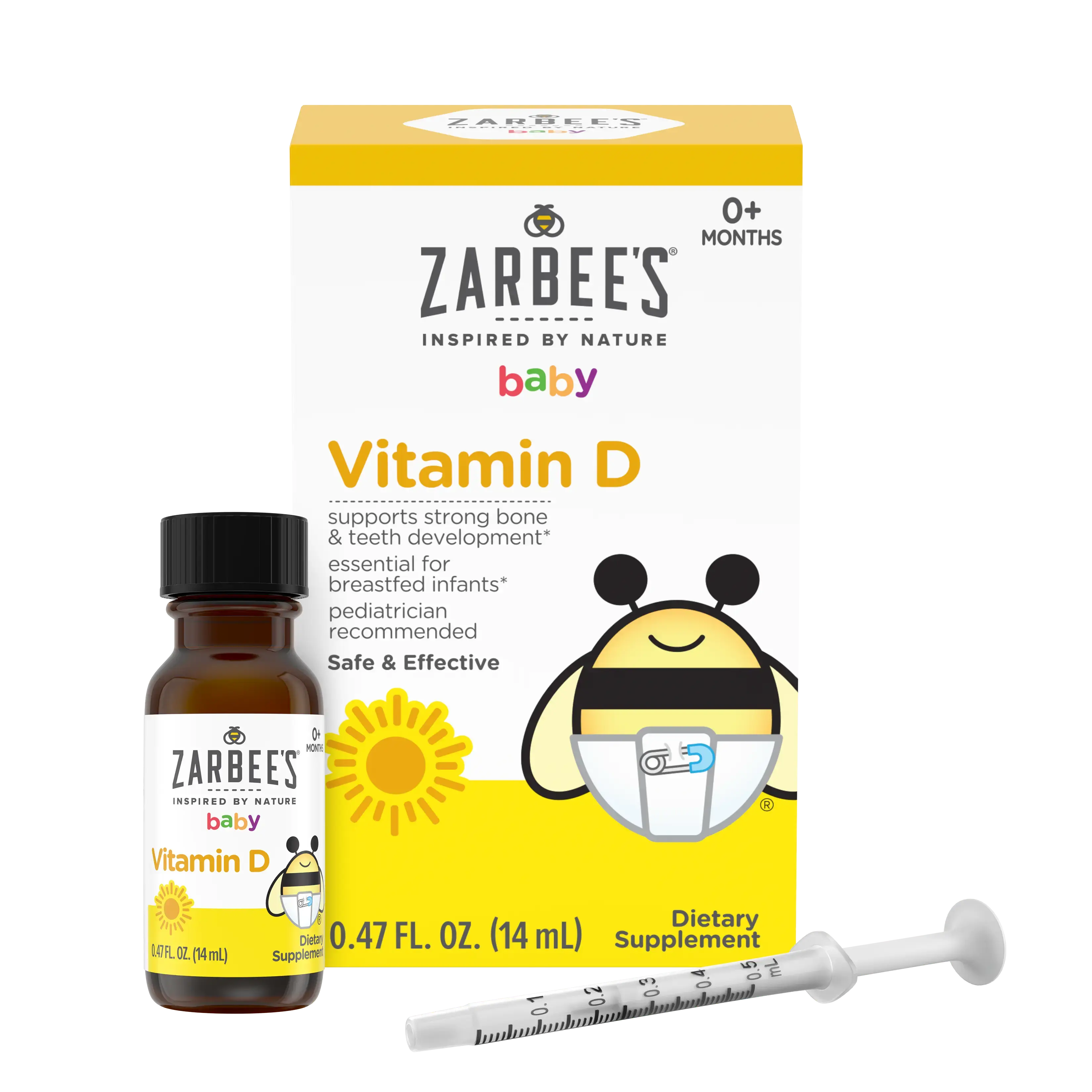A rendering of the packaging for Zarbee's® Vitamin D supplement for babies