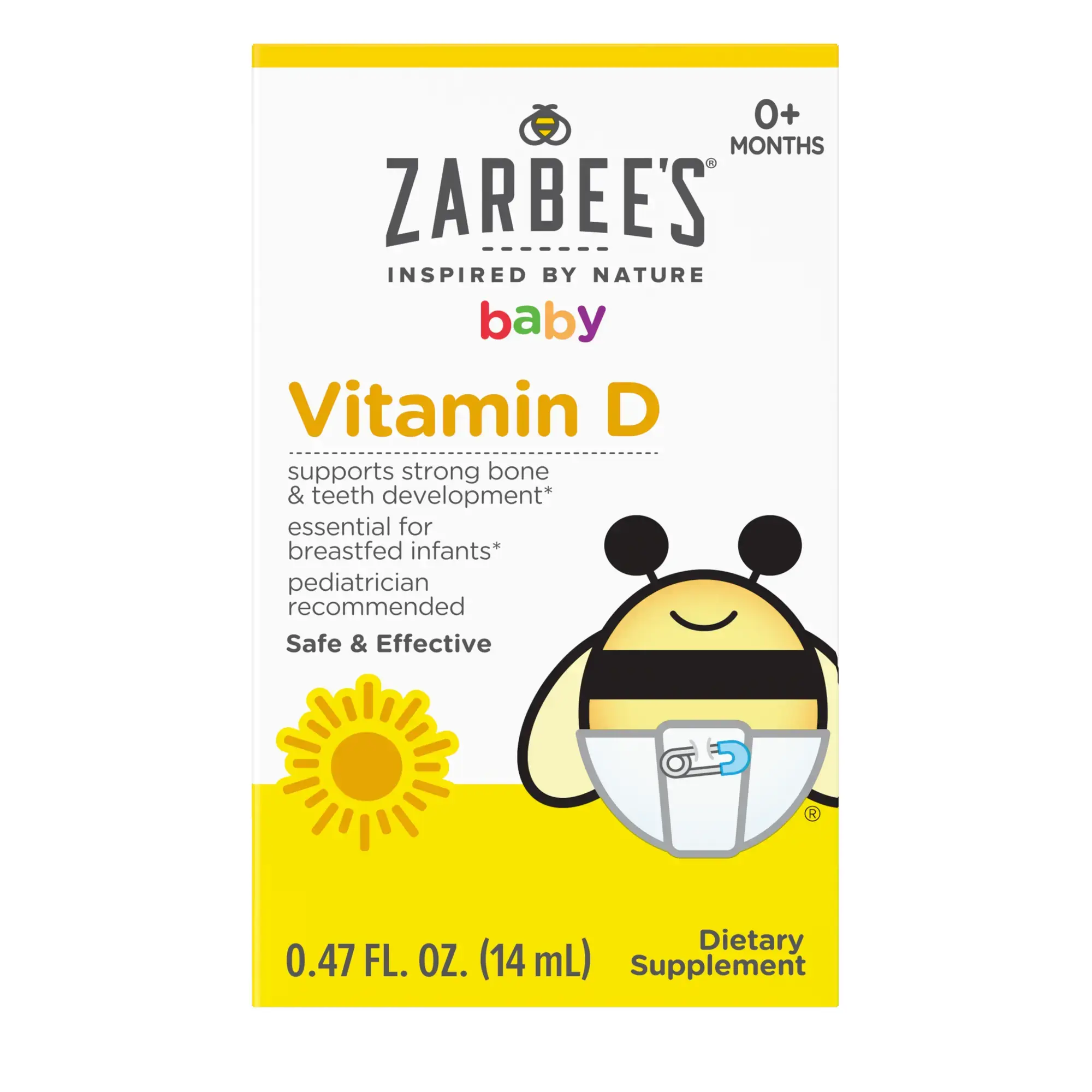 A rendering of the packaging for Zarbee's® Vitamin D supplement for babies