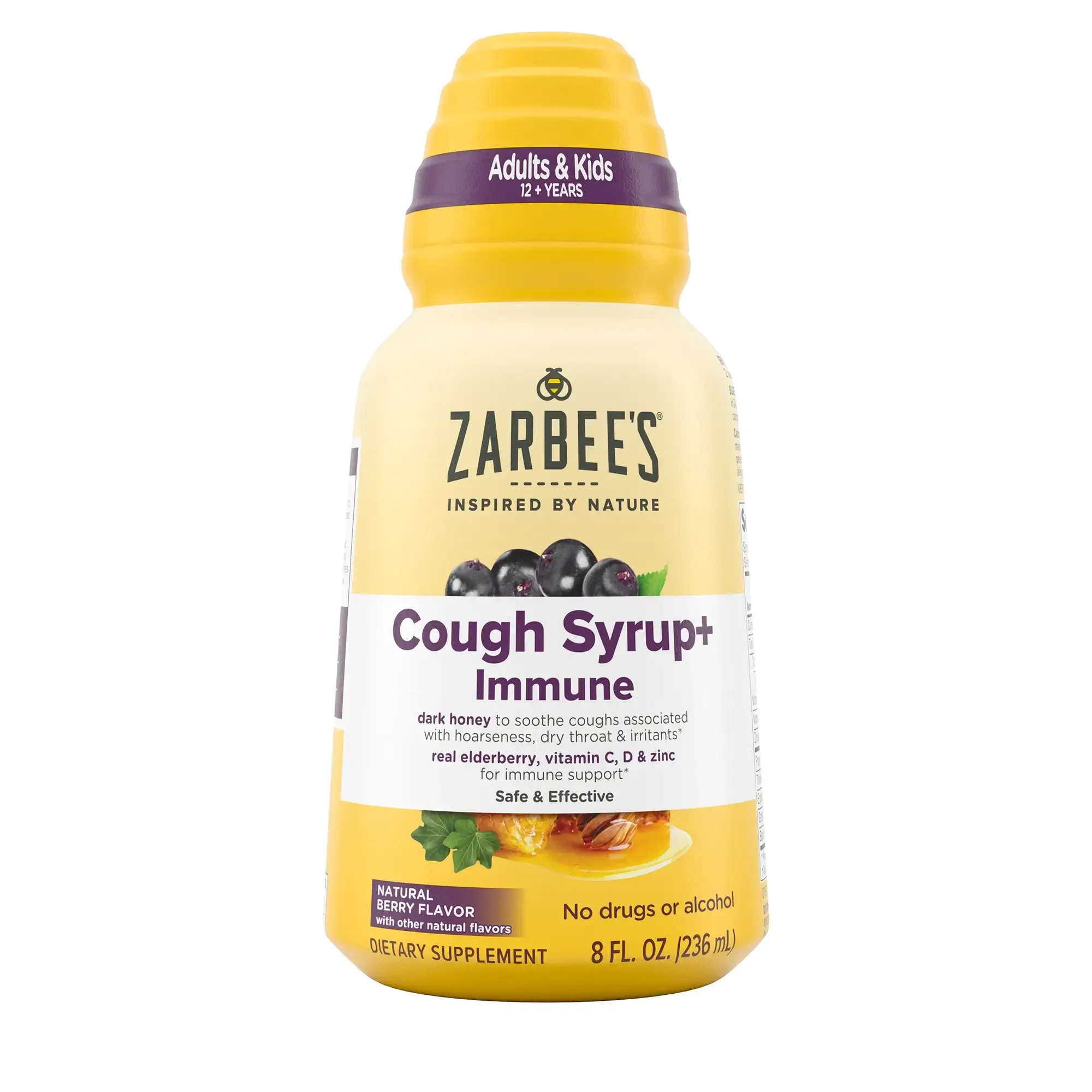 Front packaging of Zarbee’s® Complete Cough Syrup + Immune in natural berry flavor