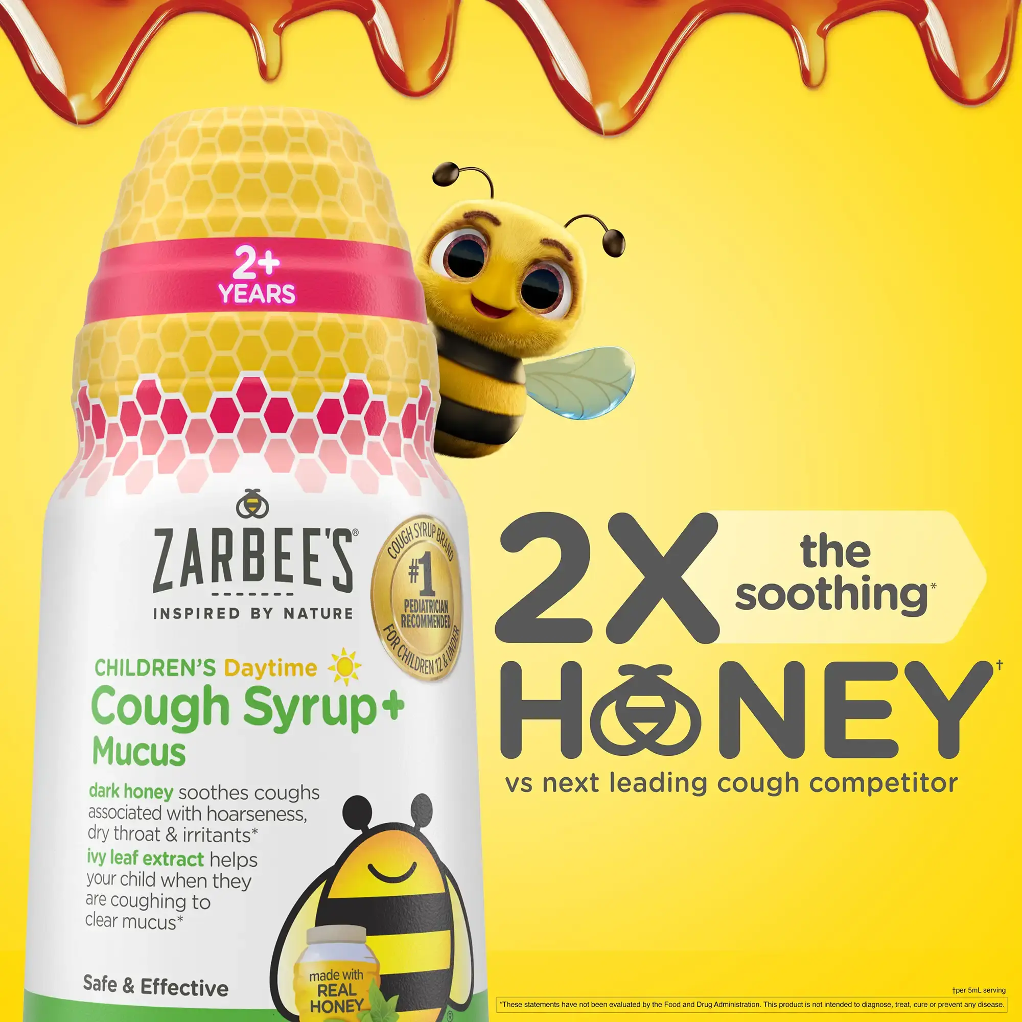 Zarbee’s® Kid's Cough + Mucus Day, the soothing honey vs the next leading cough competitor