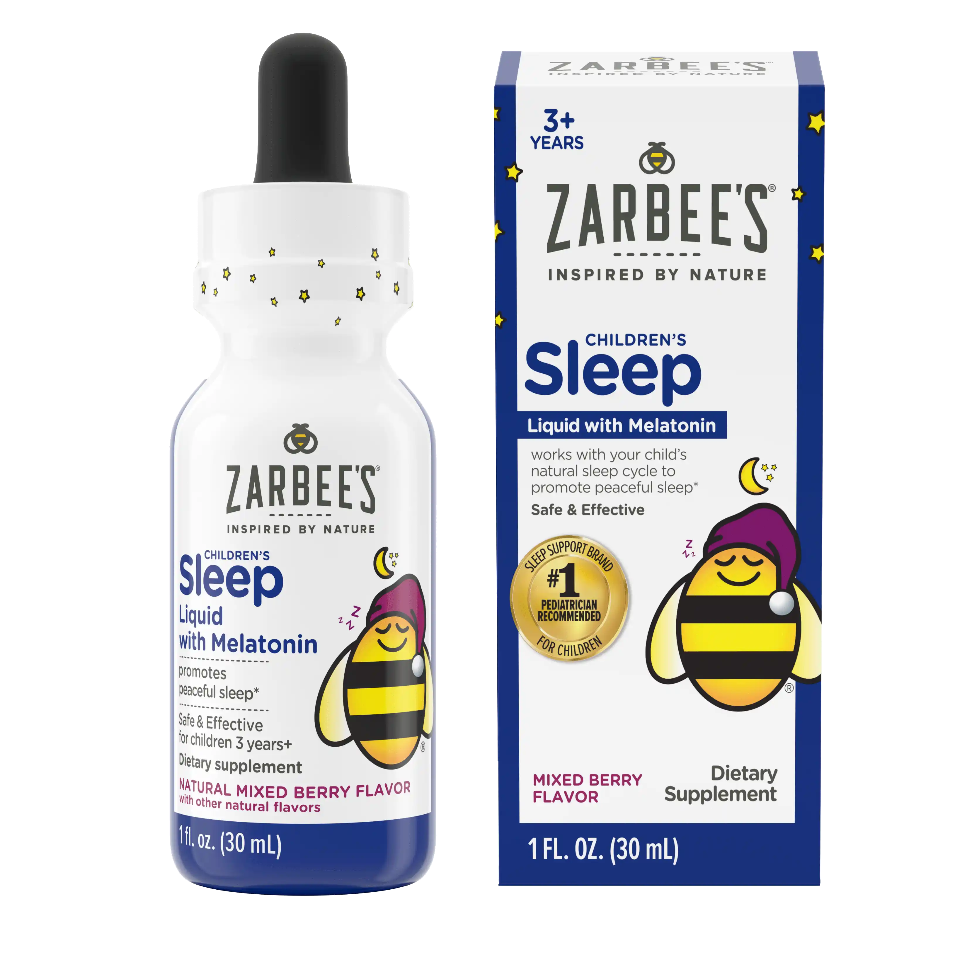 Front of packaging for Zarbee's Children's Sleep Liquid with Melatonin 