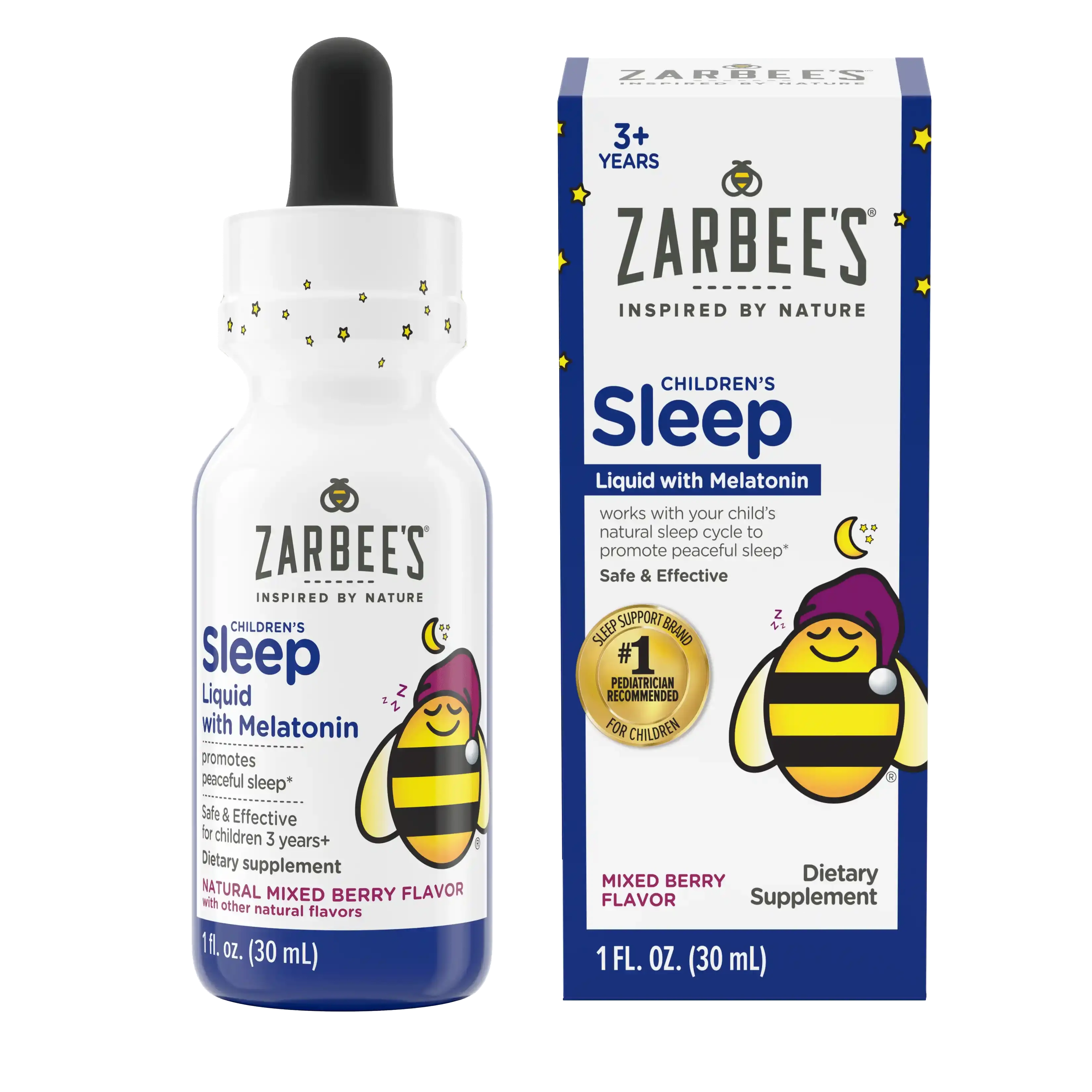 Front of packaging for Zarbee's Children's Sleep Liquid with Melatonin 
