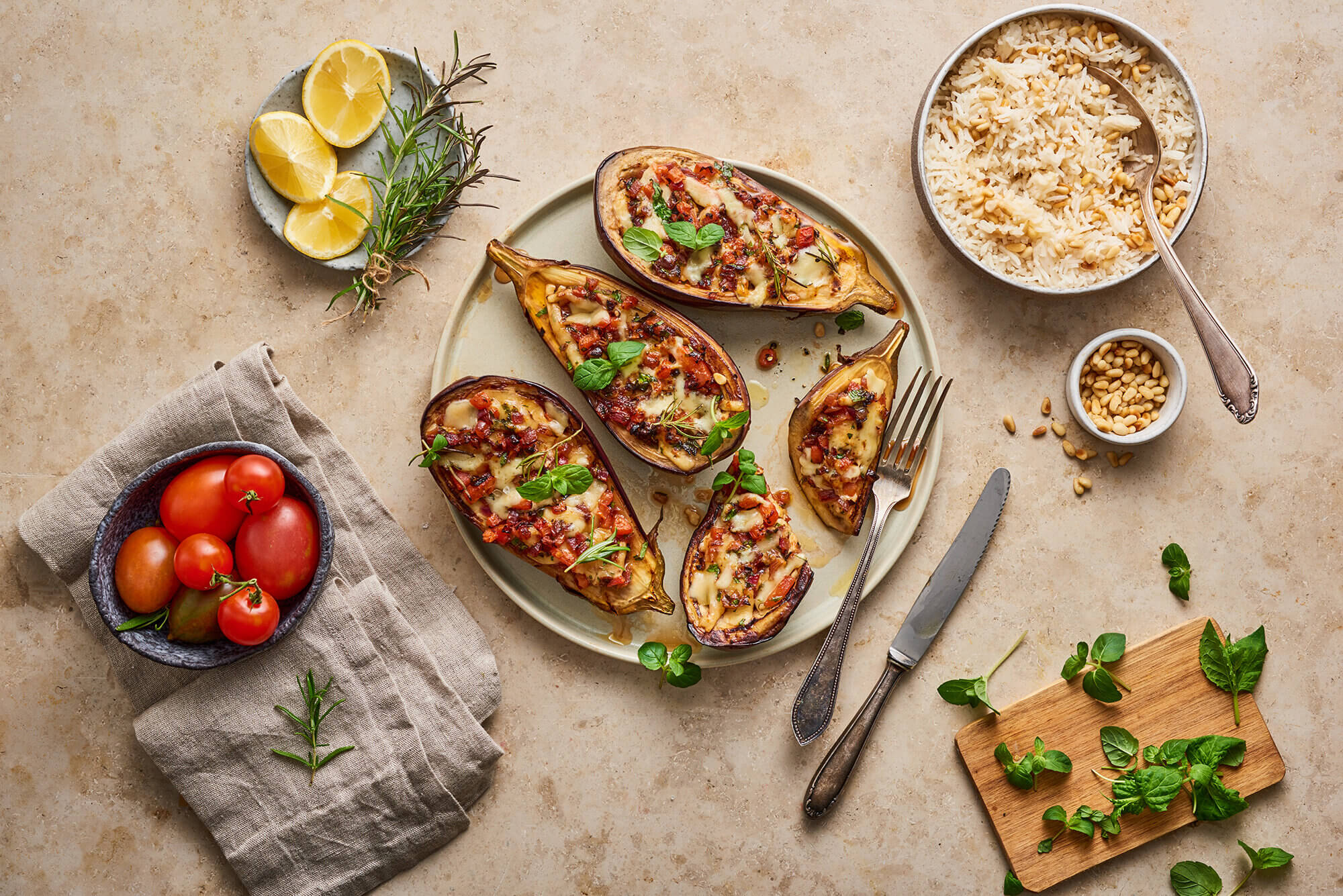 Gefüllte Auberginen Reis