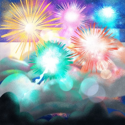 New Year Card Fireworks above the Clouds