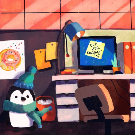 Artmash: office, penguin, doughnut