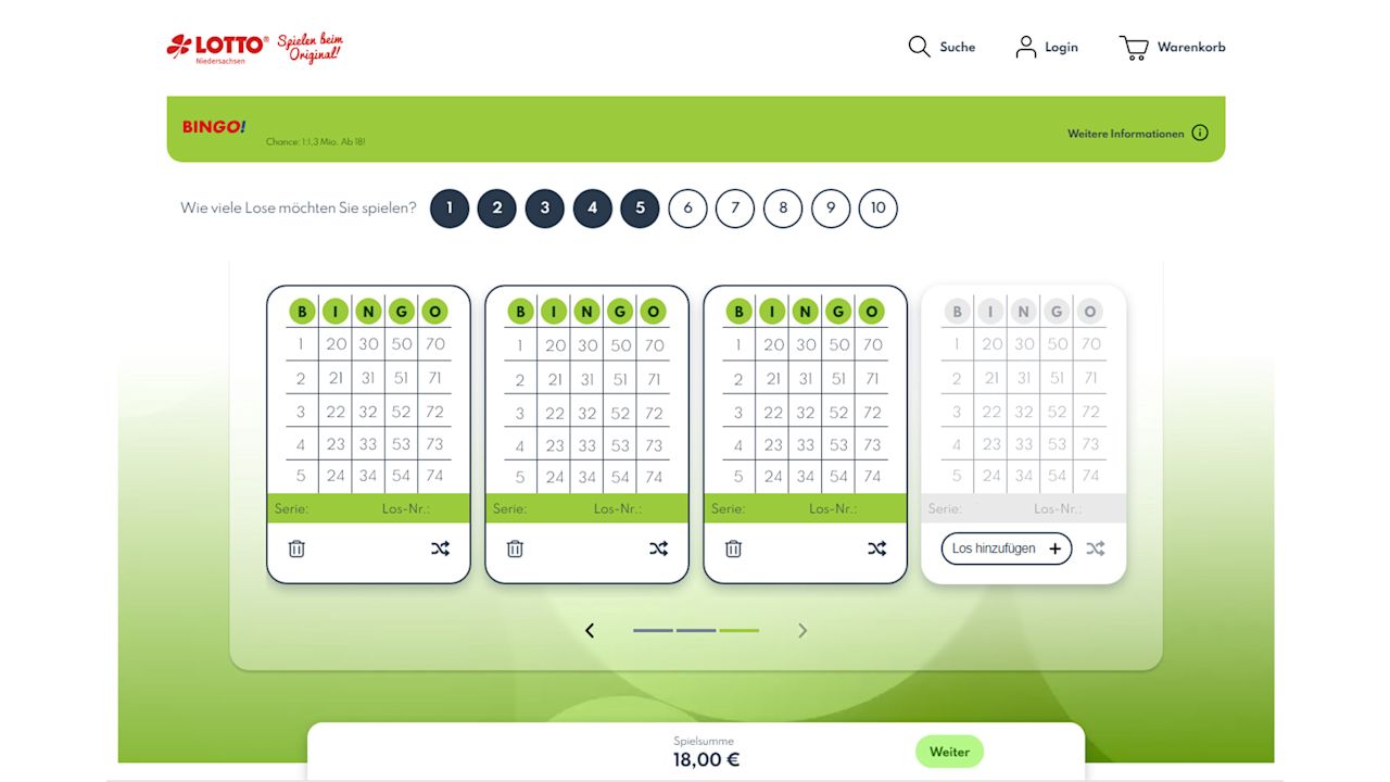 BINGO-Losauswahl in der Desktopansicht