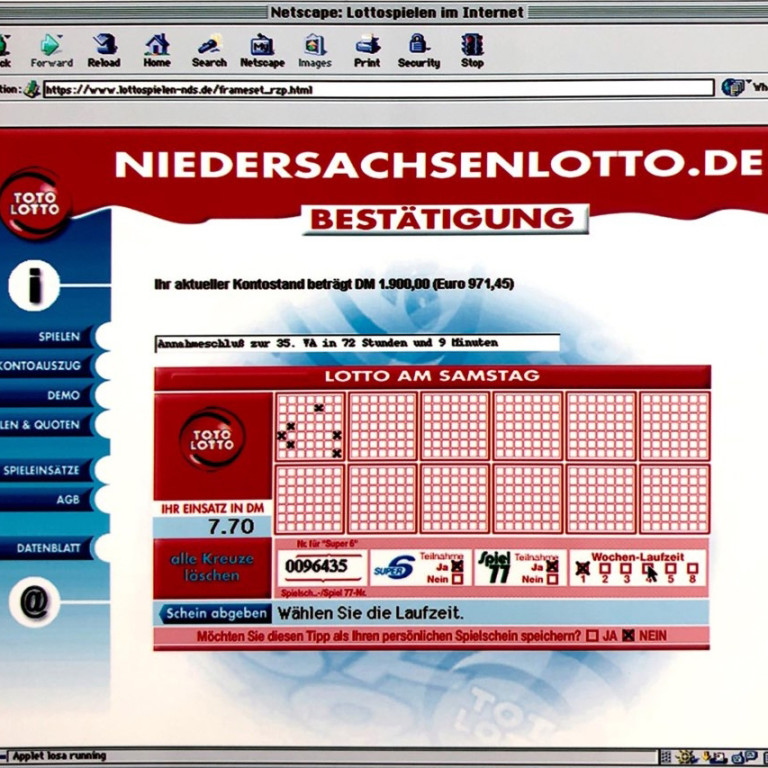 Browserfenster des Netscape-Browsers aus dem Jahr 2000: Die erste Internetseite für LOTTO Niedersachsen.