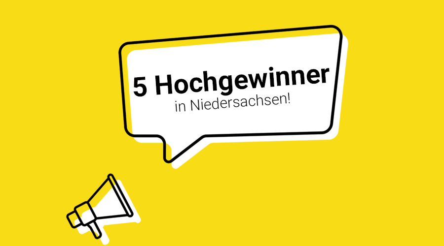 18.09.2023 – Grafik Pressemeldung fünf Hochgewinner bei LOTTO Niedersachsen am vergangenem Wochenende