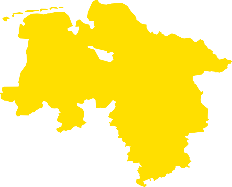 Eine gelb gefärbte Karte Niedersachsens
