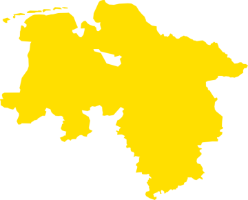 Eine gelb gefärbte Karte Niedersachsens