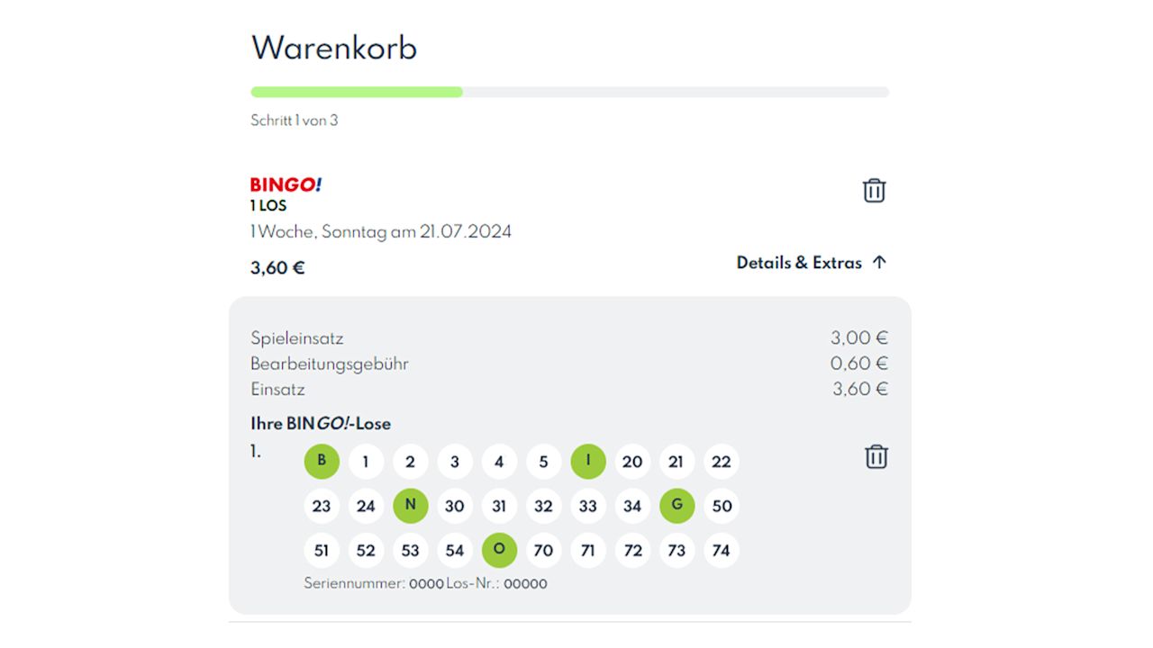 BINGO!-Los im Warenkorb