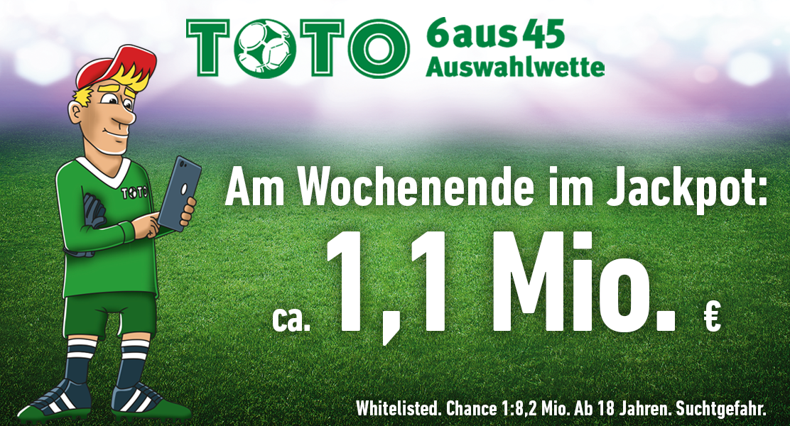Grafik TOTO Auswahlwette Jackpot in Höhe von 1,1 Mio. €