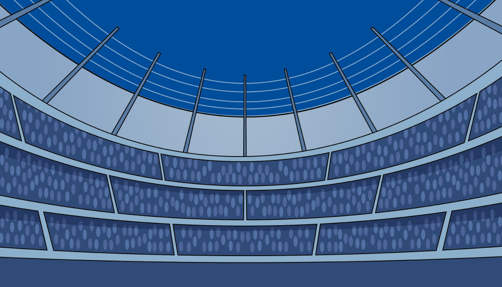 Hintergrundbild des Rubbellos „Fußballfieber" mit blauem Stadion