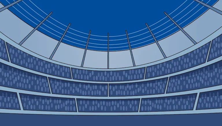 Hintergrundbild des Rubbellos „Fußballfieber" mit blauem Stadion