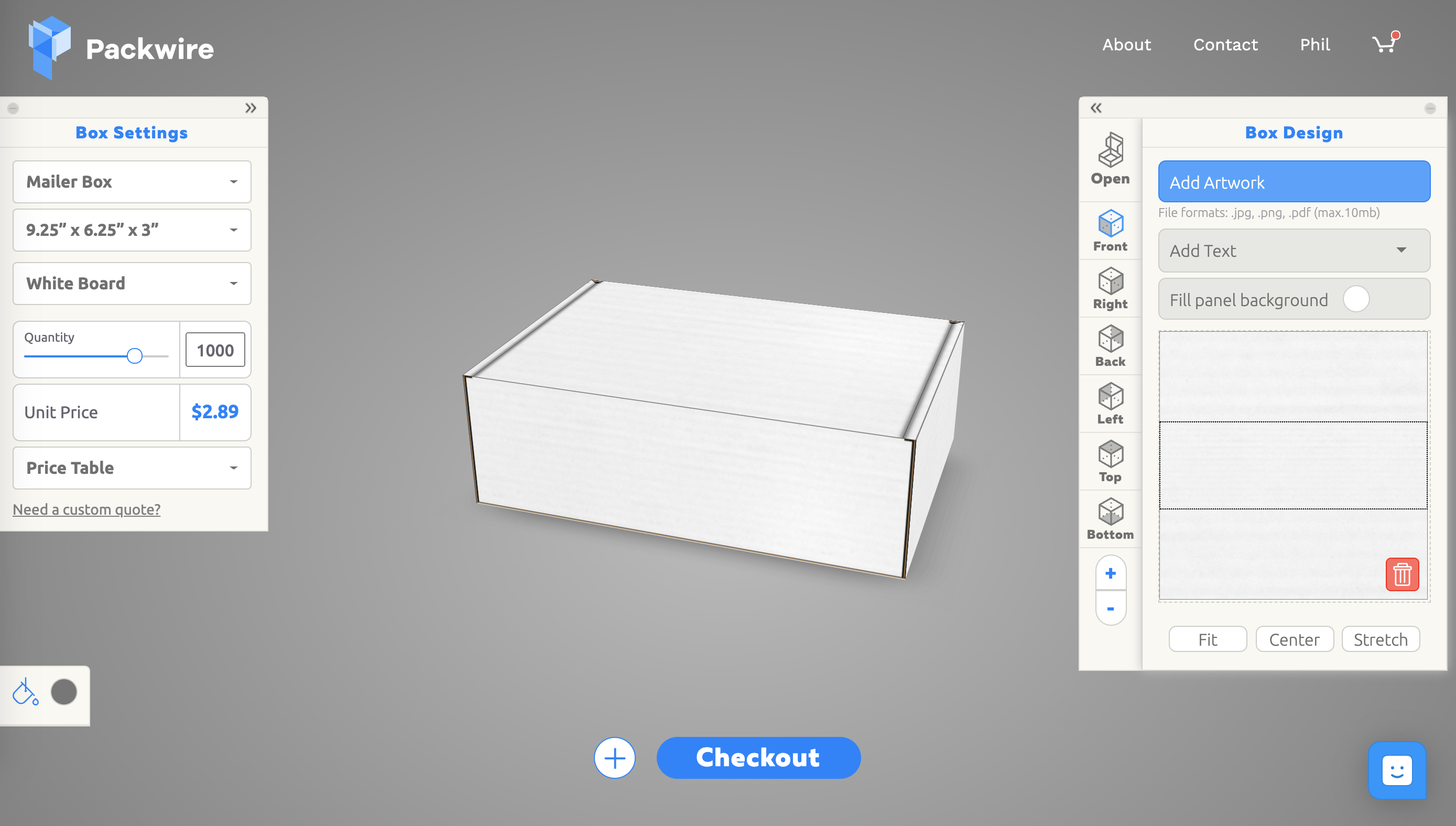 Packwire Custom Box Builder Interface
