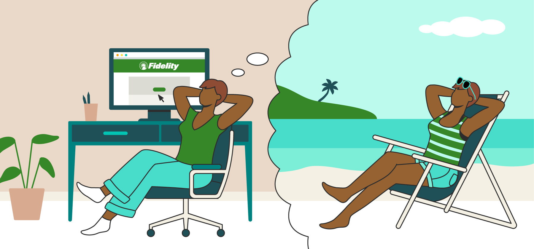 Woman on Fidelity website thinking about vacationing