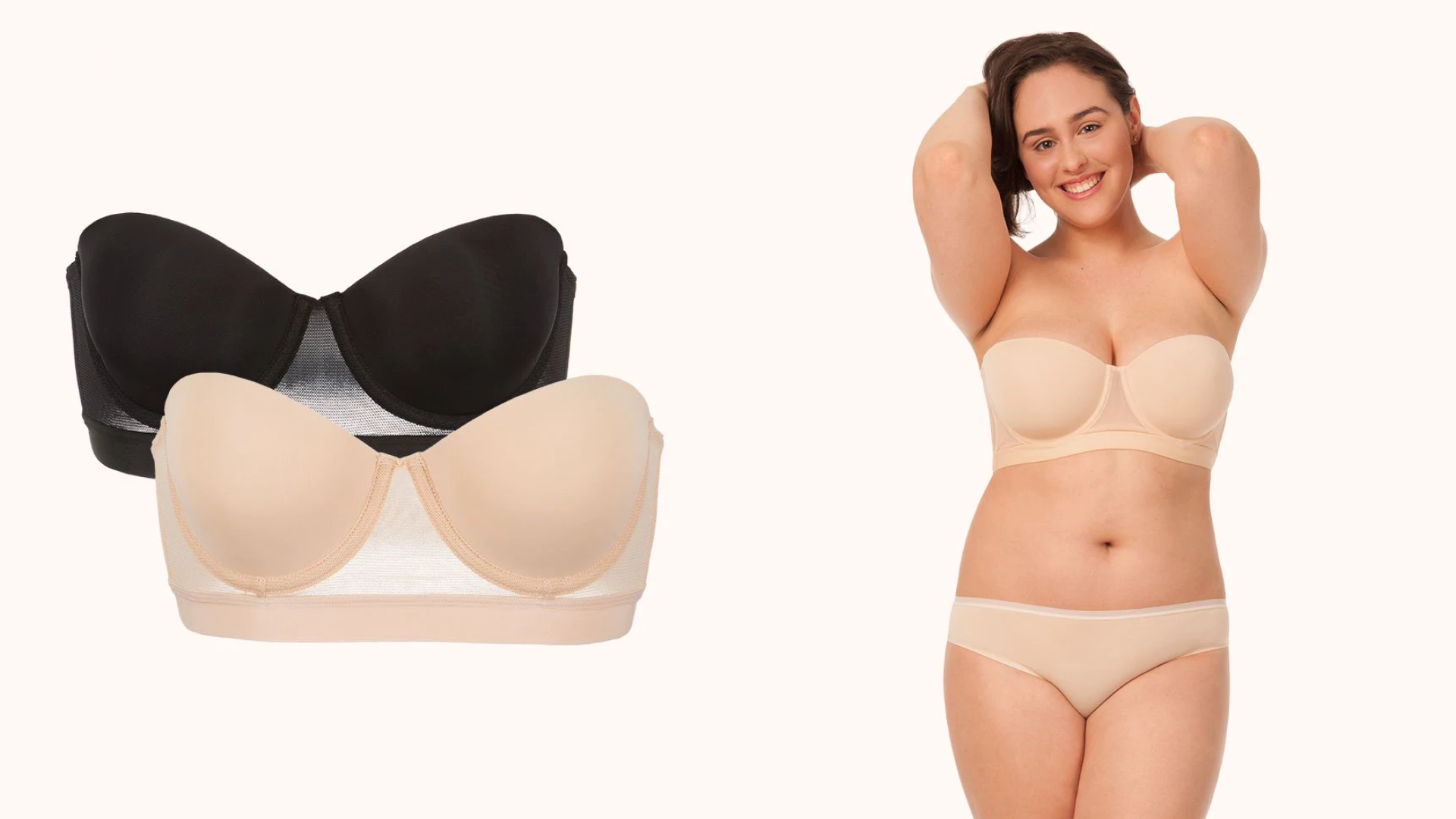 LIVELY Smooth Strapless Bras for Women, Flexible Underwire Bra with  Balconette Cups, Mesh Fabric Sides