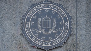 The FBI seal is seen outside the headquarters building in Washington, DC 
