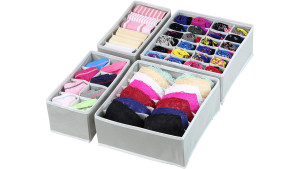 drawer inserts with compartments for socks, bras, and underwear