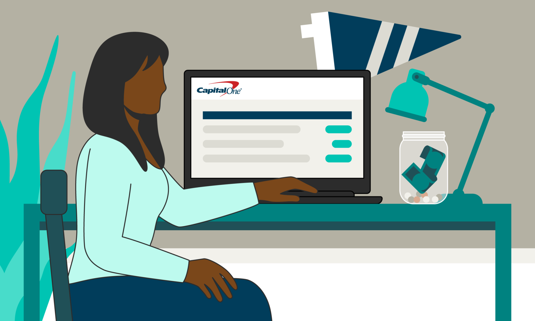 Woman on computer looking at Capital One website