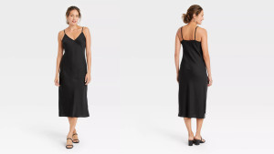 A casual black slip dress 