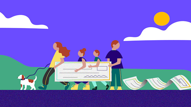 Family carrying one paycheck and dropping another.